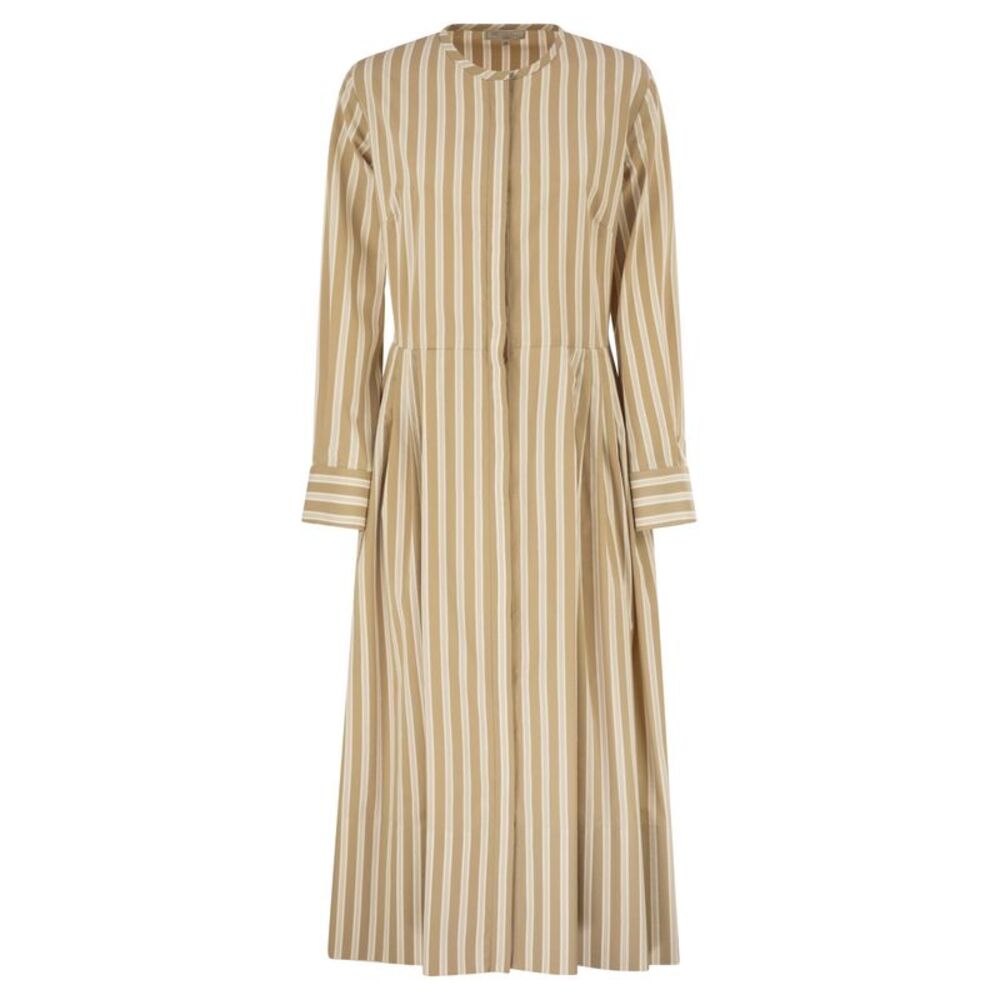 Antonelli Firenze Women Striped Cotton Midi Dress With Tailored Pleats